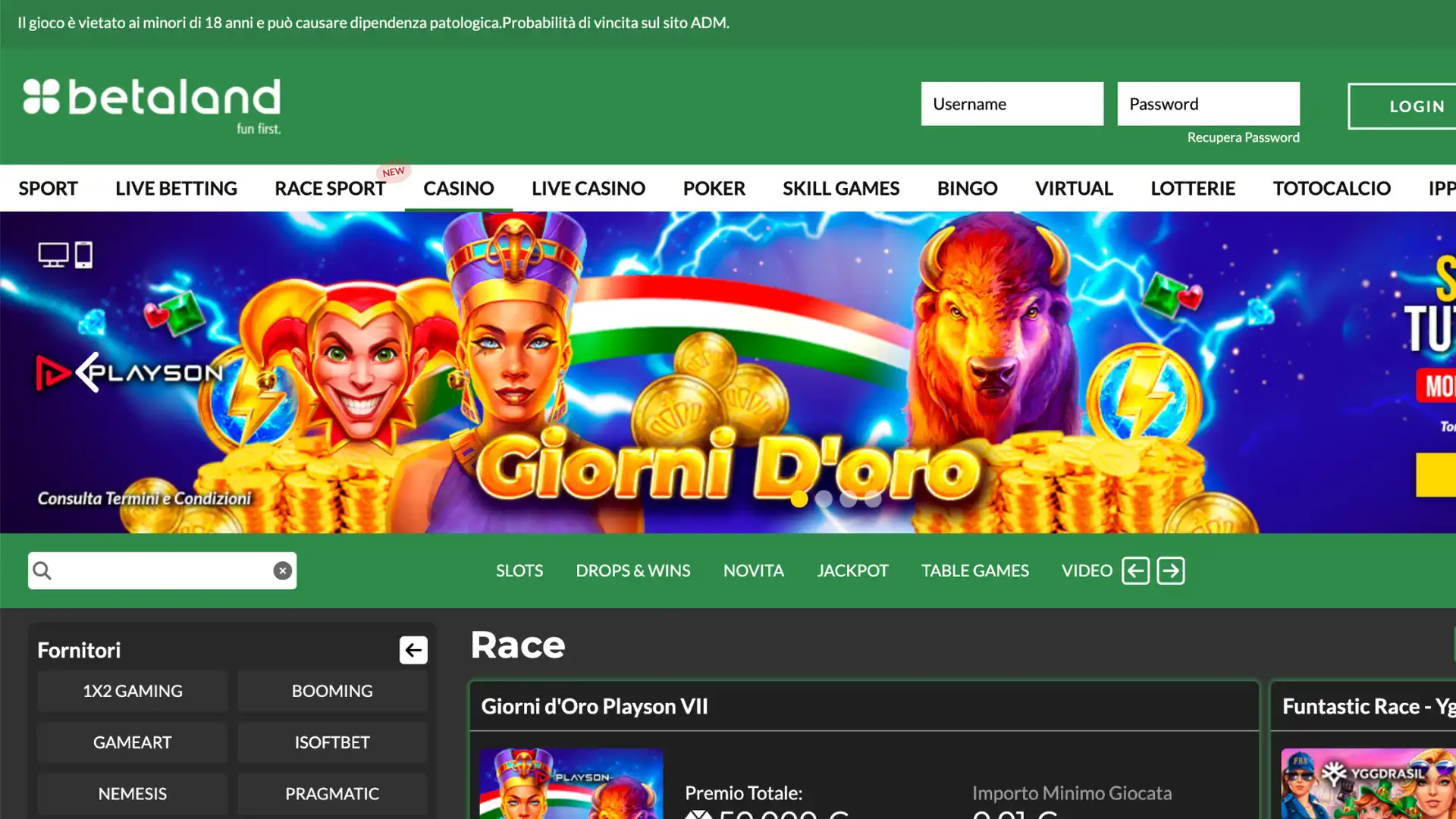 Banner promozione principale Betaland